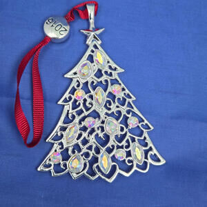 2015 Liz Claiborne‎ Silver Christmas Tree Ornament Crystal Rhinestone
